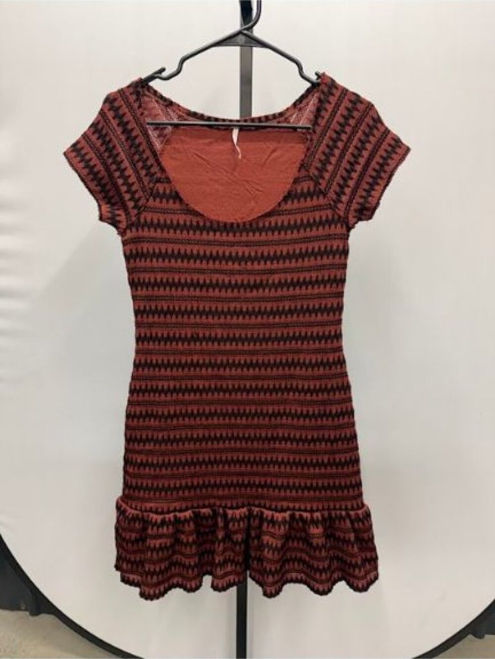 Free People Cozy Day Flounce Mini Dress in Brick Red
